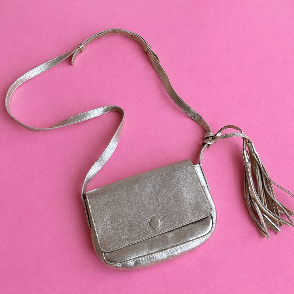 American Eagle silver purse with tassel genuine leather made in Italy